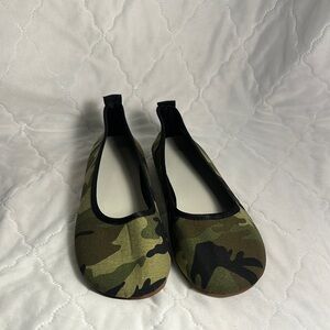 Green and Black Camouflage Flats with Slip-On Design NWOT